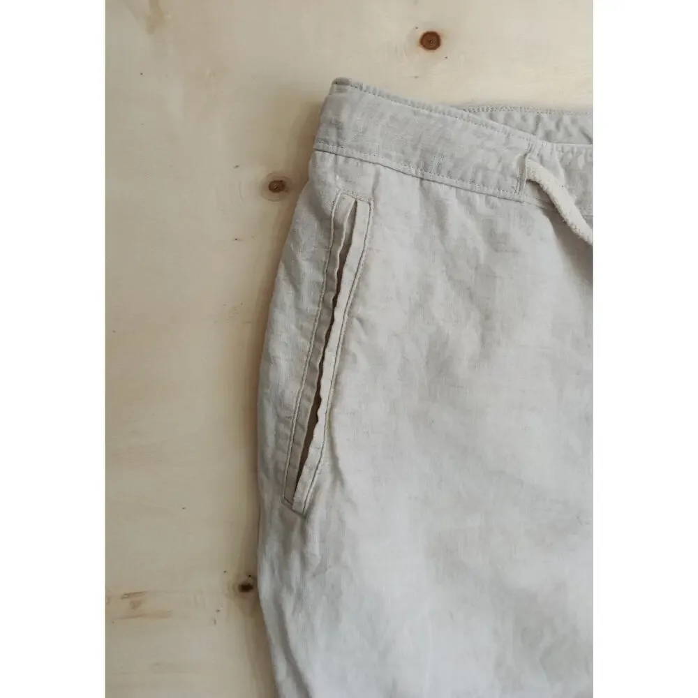 Tasso Elba 100% Linen Pants Mens 38x32 Beige Drawstring Beach Resort Trousers